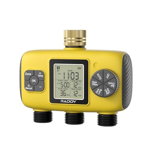 Raddy WS8 Sprinkler Timer 3 Zone HeavyDuty Outdoor Irrigation Controller with Manual Watering Rain Delay HighPressure 6V Valve Fully Waterproof for Garden Yard Yellow - Image 1
