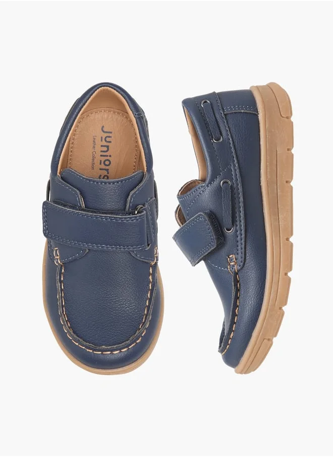 جونيورز Boys Solid Loafers with Hook and Loop Closure