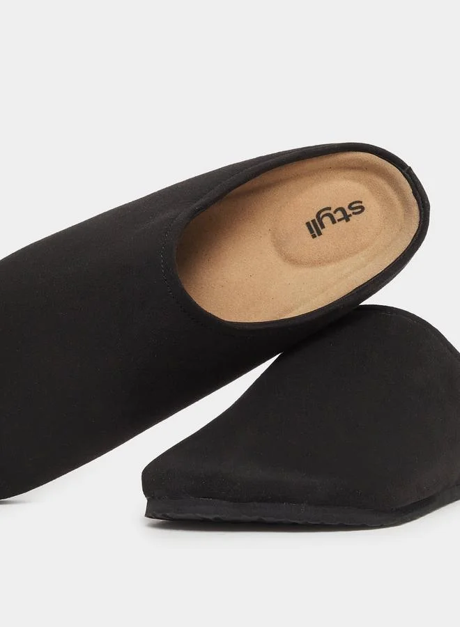 Styli Styli Plain Round Toe Faux Suede Clog Sandals