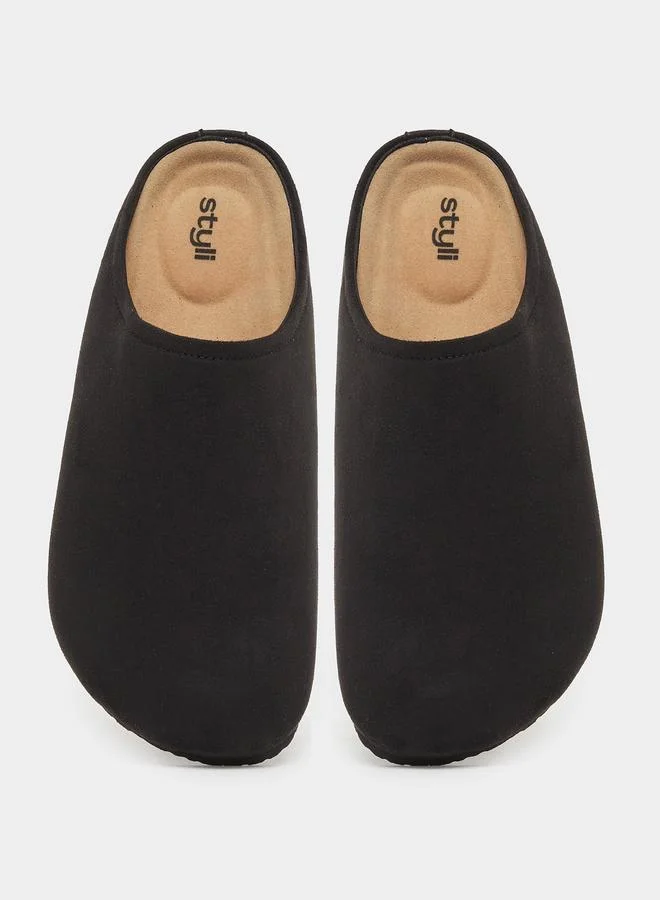 Styli Styli Plain Round Toe Faux Suede Clog Sandals