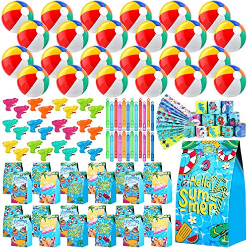 Luucio Pool Party Favors and Beach Party Favors - 120 PCS Party Bag Stuffers for Kids Including Beach Balls, Kids Sunglasses Bulk, Bubble Wands, and More for Beach Pool Party Favors, Birthday Party Supplies - Image 1