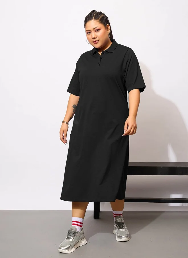ساسافراس Black Cotton Midi Dress For Women