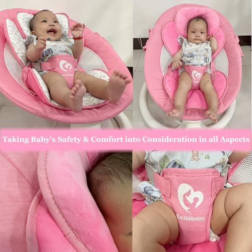 Bellababy Bluetooth Baby Swing for Infants, mecedora eléctrica para Bebe, 3 Seat Positions, 5 Swing Speed, 10 Music, Remote Control, USB Plug-in Power, Reversible Cushion, Compact & Portable, Pink, Girl - Image 2