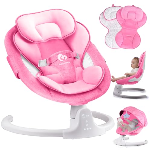 Bellababy Bluetooth Baby Swing for Infants, mecedora eléctrica para Bebe, 3 Seat Positions, 5 Swing Speed, 10 Music, Remote Control, USB Plug-in Power, Reversible Cushion, Compact & Portable, Pink, Girl - Image 1
