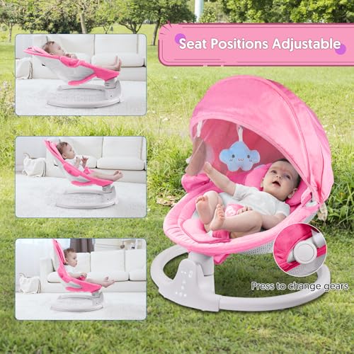 Bellababy Bluetooth Baby Swing for Infants, mecedora eléctrica para Bebe, 3 Seat Positions, 5 Swing Speed, 10 Music, Remote Control, USB Plug-in Power, Reversible Cushion, Compact & Portable, Pink, Girl - Image 5