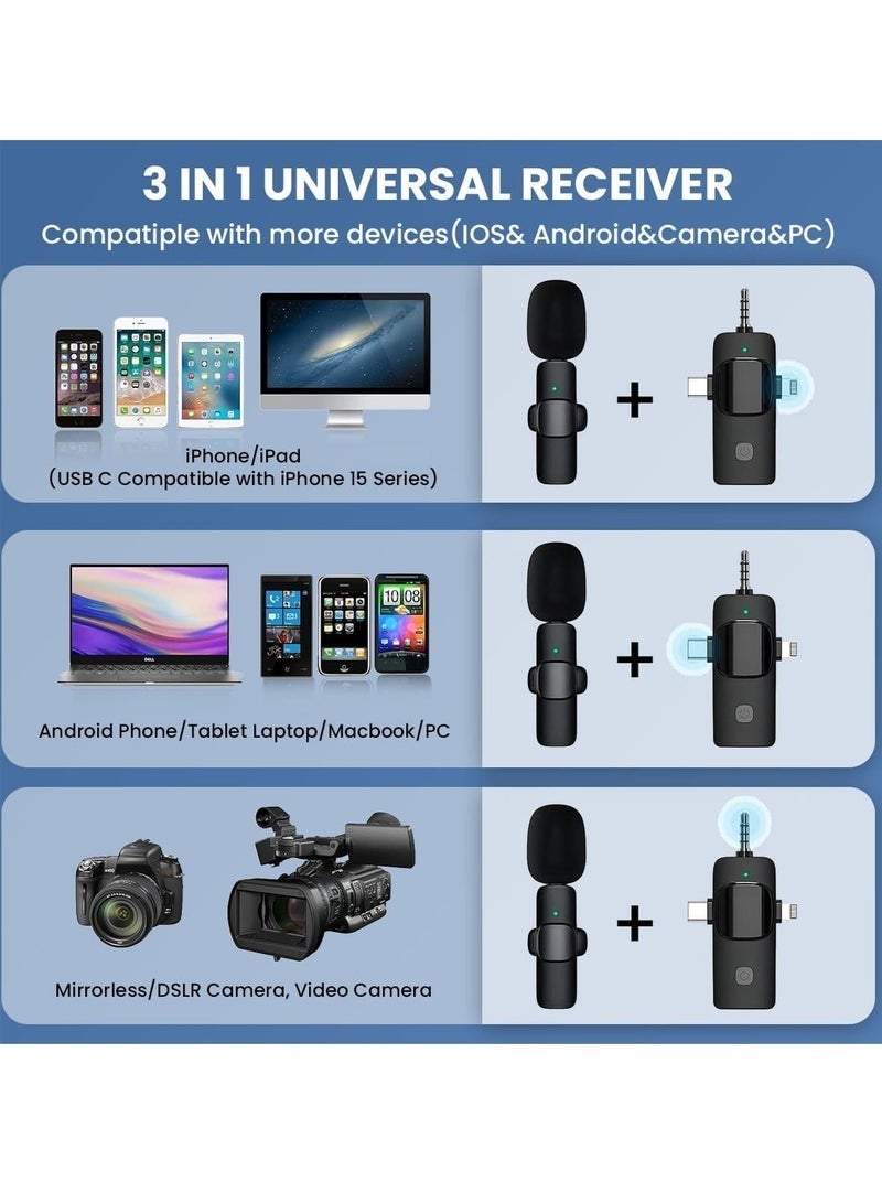 كيلا ميكروفون لاسلكي 3 في 1 - ميكروفون لافالير لاسلكي، توصيل وتشغيل متوافق مع أجهزة Apple وAndroid، مايك للتدوين بالهاتف - المقابلات - ميكروفون للتدوين بالفيديو - مزامنة تلقائية وإلغاء الضوضاء - 2.4 جيجاهرتز - Image 2