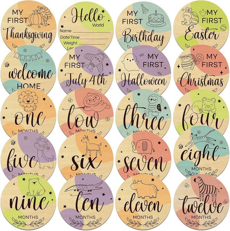 Al Raied ARS® 10 Pack Baby Monthly Milestone Cards - Double Sided Signs for Newborn Photography & Growth Keepsake (Earth Tone) - Image 1