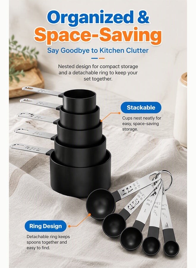 نورثهايك 10 Piece Measuring Cups and Spoon Set, Stackable Kitchen Tools with Stainless Steel Handles, Easy-to-Read Measurement Markings, for Cooking & Baking - Image 2