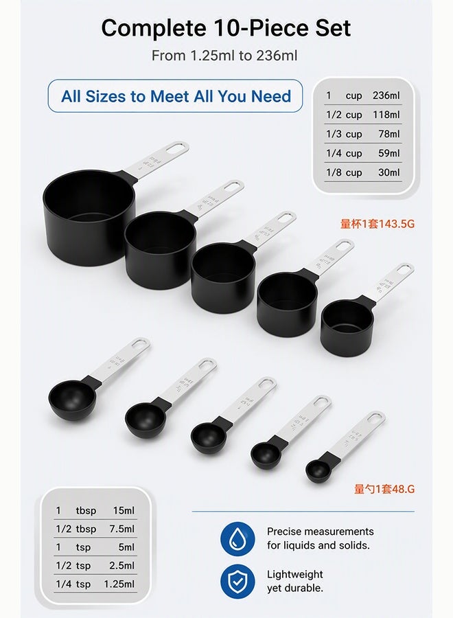 نورثهايك 10 Piece Measuring Cups and Spoon Set, Stackable Kitchen Tools with Stainless Steel Handles, Easy-to-Read Measurement Markings, for Cooking & Baking - Image 3
