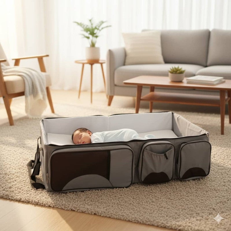 Portable Bed and Diaper Bag - Compact and Space Saving Design - Grey. - Image 5