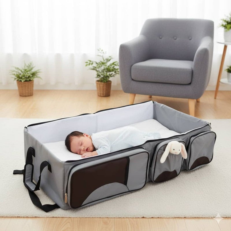 Portable Bed and Diaper Bag - Compact and Space Saving Design - Grey. - Image 3