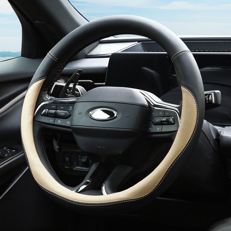 Valleycomfy Microfiber Leather Steering Wheel Covers Universal 15 inch ï¼ˆBeigeï¼‰ - Image 2