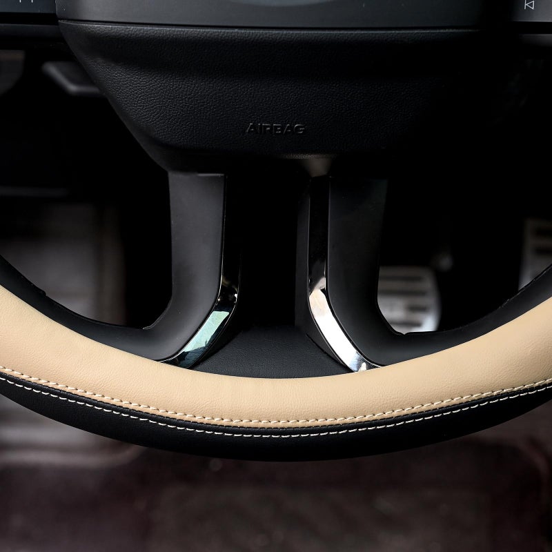 Valleycomfy Microfiber Leather Steering Wheel Covers Universal 15 inch ï¼ˆBeigeï¼‰ - Image 4