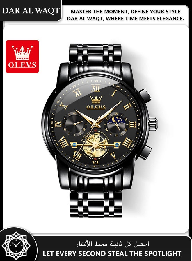 أوليفز ساعة OLEVS الفاخرة للرجال – عرض هيكلي مضيء، كوارتز، قرص أسود، هيكل فولاذ أسود، مقاومة للماء - Image 1