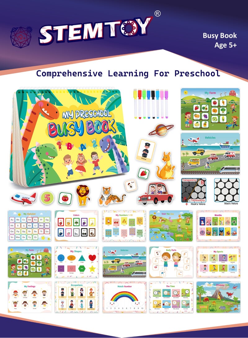 STEMTOY Quiet Book Busy Book for Toddlers, Montessori Homeschool Preschool STEM/ STEAM Educational Toy, Interactive Early Learning Activity, Sensory Cognitive Development Fine Motor Skills, Portable Washable Travel Gift for Babies Kids Boys Girls Ages 3-6 (Comprehensive Learning) - Image 1