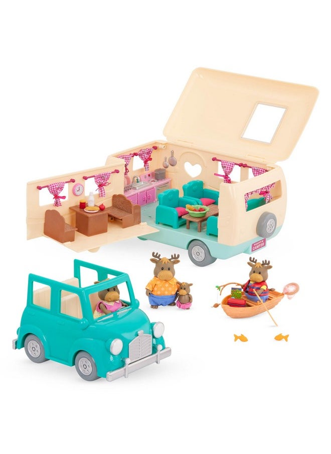 Li'L WOODZEEZ - Li’L Woodzeez - 53 Pcs Happy Camper Playset - Moose Family, Detachable Toy Vehicle & Rv Trailer - Dollhouse Furnitures & Accessories, Pretend Play Gift For Kids Age 3+ - Image 1