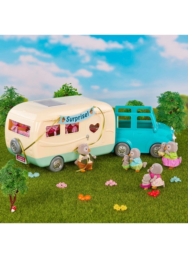 Li'L WOODZEEZ - Li’L Woodzeez - 53 Pcs Happy Camper Playset - Moose Family, Detachable Toy Vehicle & Rv Trailer - Dollhouse Furnitures & Accessories, Pretend Play Gift For Kids Age 3+ - Image 1