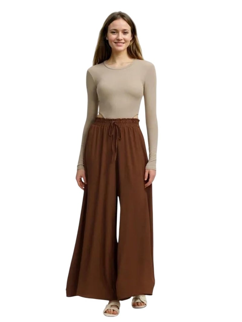 KOTTY Women's Solid Lightweight Boson Brown Pants(Brown,L)-KTTWOMENSPANT674L - Image 1