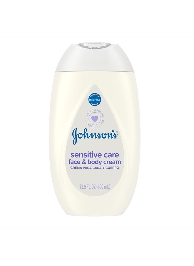 Johnson's Baby - كريم العناية بالوجه والجسم الحساس للأطفال، كريم مرطب يومي للأطفال لتهدئة وتغذية وراحة البشرة الجافة والحساسة، معطر قليلاً، لا يترك ملمسًا دهنيًا، مضاد للحساسية، 13.6 أونصة سائلة - Image 1