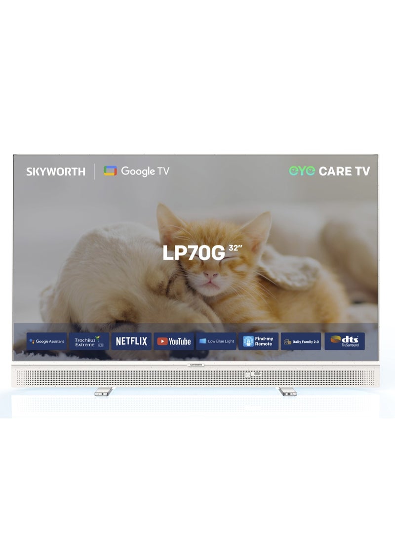 سكاي ورث تلفزيون ذكي موسيقي محمول 32 بوصة FHD، نظام Google TV، تردد 60 هرتز، تقنية HDR10 وصوت DBX-TV، منفذ Type-C ودعم بنك طاقة 12 فولت، 3 كجم، ضمان سنتين، 32LP70G، أبيض 32LP70G - Image 3