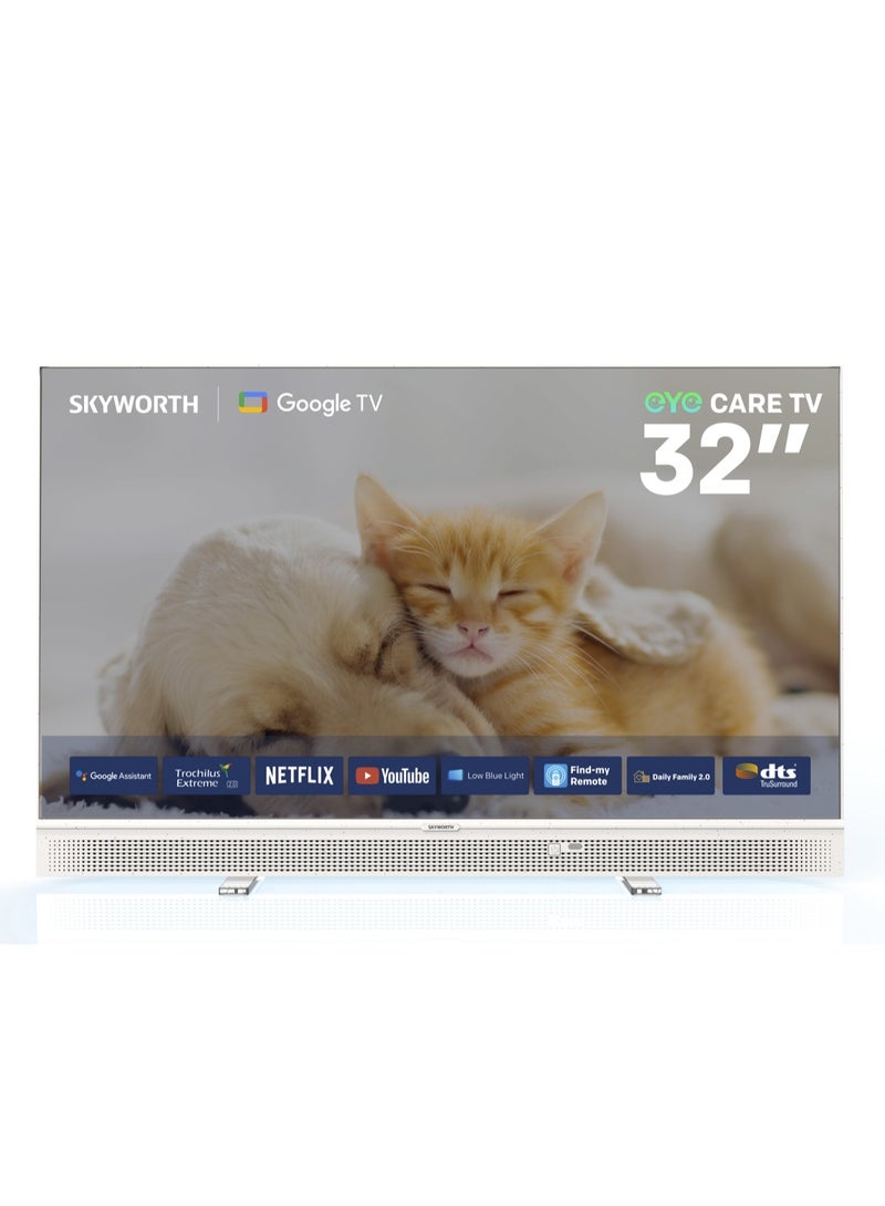 سكاي ورث تلفزيون ذكي موسيقي محمول 32 بوصة FHD، نظام Google TV، تردد 60 هرتز، تقنية HDR10 وصوت DBX-TV، منفذ Type-C ودعم بنك طاقة 12 فولت، 3 كجم، ضمان سنتين، 32LP70G، أبيض 32LP70G - Image 1