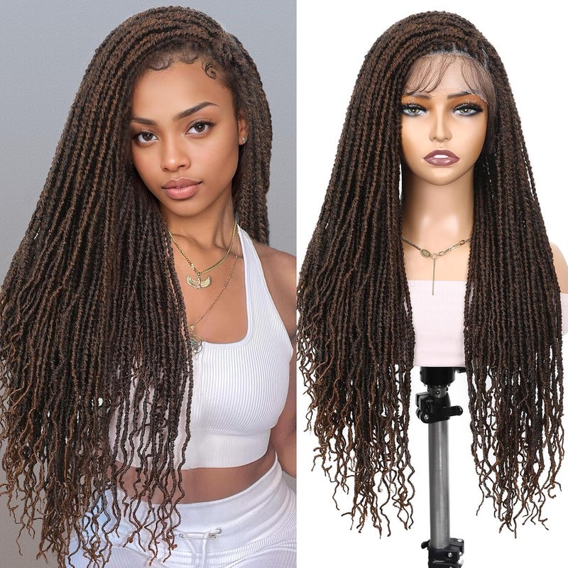 Lady Miranda Lady Miranda Full Lace Faux Locs Wigs for Black Women Knotless Square Part Dreadlock Wig with Baby Hair 30 Inch Soft Locs Synthetic Dreadlock Wigs for Black Women Goddess Locs Braided Lace Front Wigs