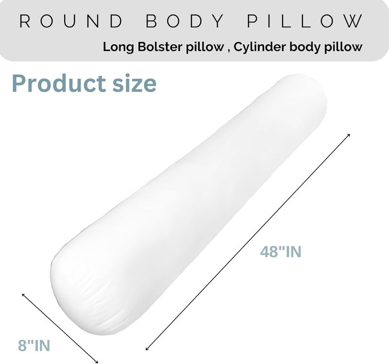 Pillowable 8” x 48” Round Body Pillow - Adjustable Bolster Pillow for Bed with Removable Cover - Body roll Pillow Maternity Pillow - White - Image 2