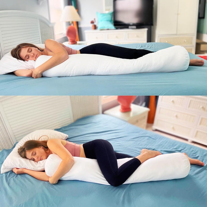 Pillowable 8” x 48” Round Body Pillow - Adjustable Bolster Pillow for Bed with Removable Cover - Body roll Pillow Maternity Pillow - White - Image 5