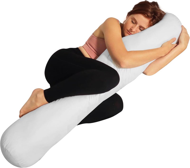 Pillowable 8” x 48” Round Body Pillow - Adjustable Bolster Pillow for Bed with Removable Cover - Body roll Pillow Maternity Pillow - White - Image 1
