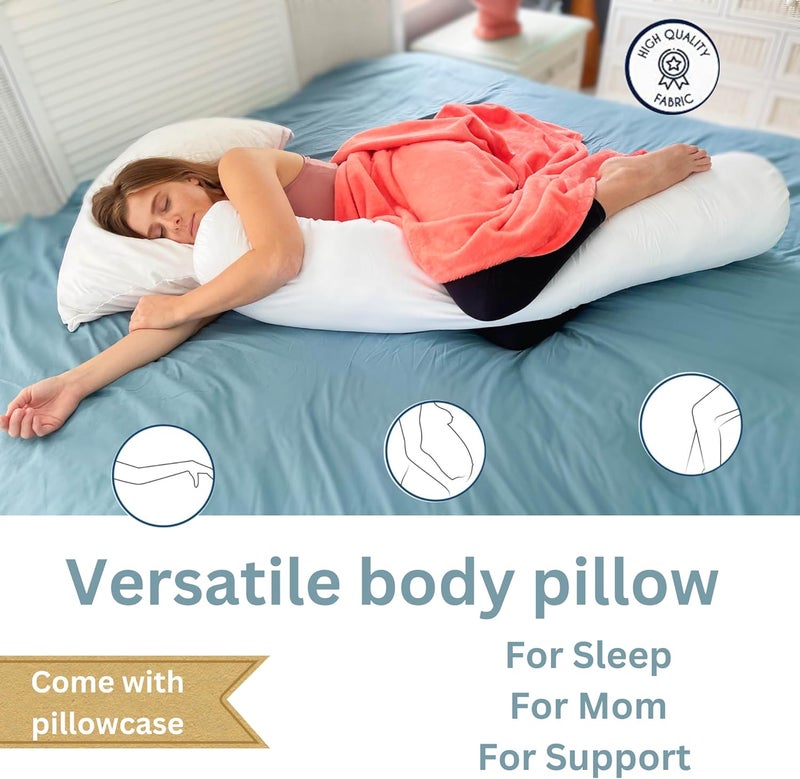 Pillowable 8” x 48” Round Body Pillow - Adjustable Bolster Pillow for Bed with Removable Cover - Body roll Pillow Maternity Pillow - White - Image 3