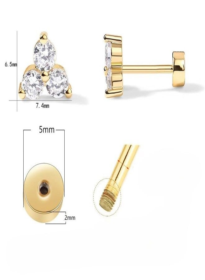 Aaishwarya 3 Diamond Zircon Flatback Studs | 14K Plated Earrings for Women and Girls | Minimal Dainty Multi Piercing Stud |With Screw Back | Lightweight Everyday | Water-Resistant Anti-Tarnish Jewels - Image 3