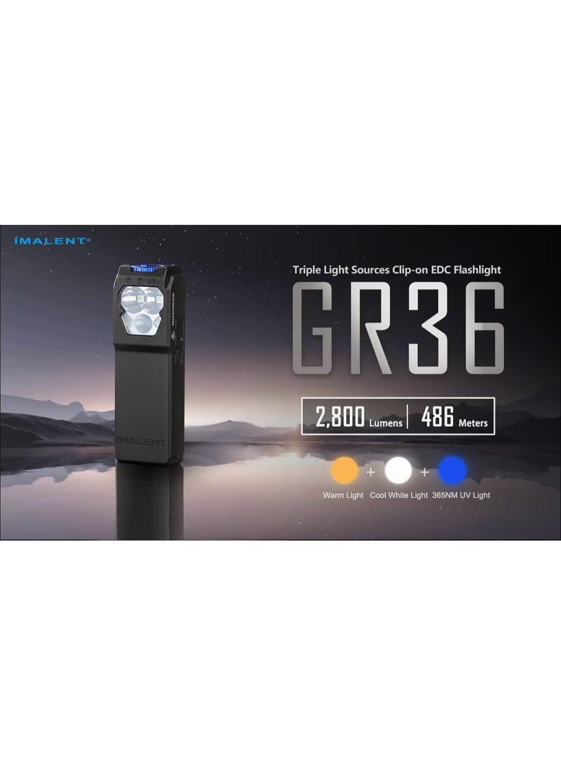 IMALENT IMLENT GR36 2800 Lumen USB-C Rechargeable LED Clip Flashlight, 3-in-1 with Cool White, Warm Light & UV, EDC Mini Magnetic Base Torch Waterproof for Running - Image 4