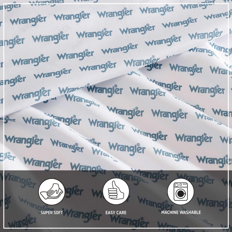 Wrangler - Sheet Set  Breathable & Wrinkle Resistant Bedding  Includes Matching Sham & Pillowcase  Western Home Decor (Stamped Logo Blue  Twin) - Image 4