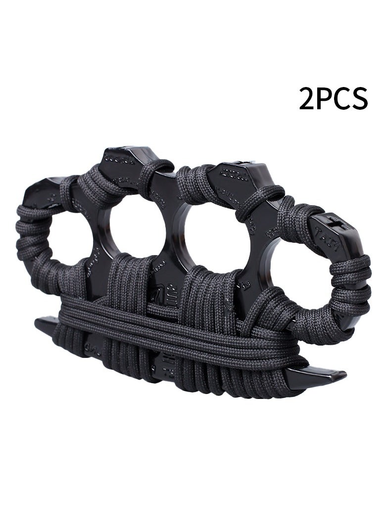 MileMelo - 1 Pair Thickened and Widened Metal Knuckles Duster Finger Tiger Safety Self Defense Bracelet EDC Tool 4 Fingers Ring Black - Image 1