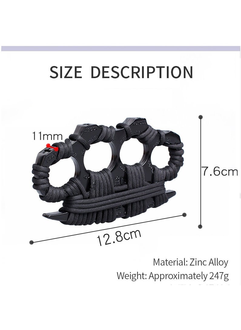 MileMelo - 1 Pair Thickened and Widened Metal Knuckles Duster Finger Tiger Safety Self Defense Bracelet EDC Tool 4 Fingers Ring Black - Image 1