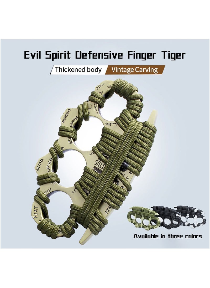 MileMelo - 1 Pair Thickened and Widened Metal Knuckles Duster Finger Tiger Safety Self Defense Bracelet EDC Tool 4 Fingers Ring Black - Image 1