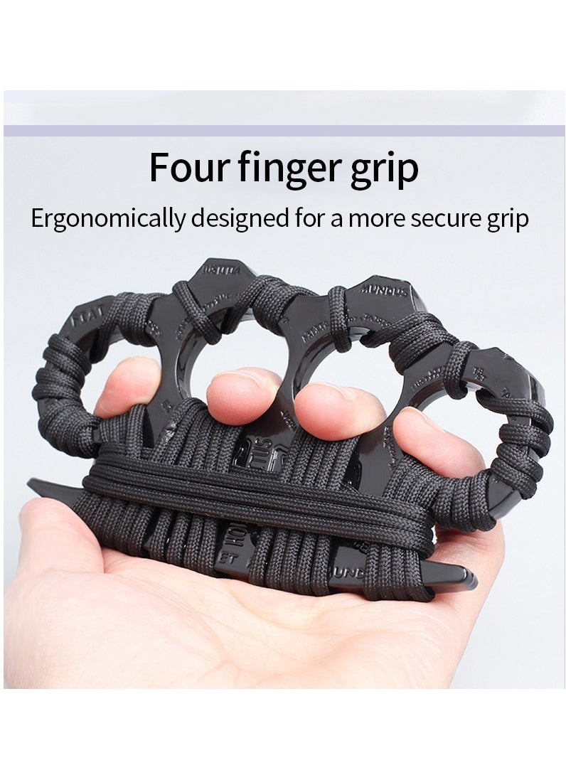 MileMelo - 1 Pair Thickened and Widened Metal Knuckles Duster Finger Tiger Safety Self Defense Bracelet EDC Tool 4 Fingers Ring Black - Image 1