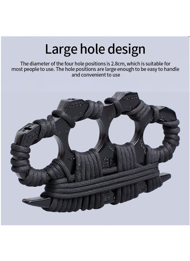 MileMelo - 1 Pair Thickened and Widened Metal Knuckles Duster Finger Tiger Safety Self Defense Bracelet EDC Tool 4 Fingers Ring Black - Image 1