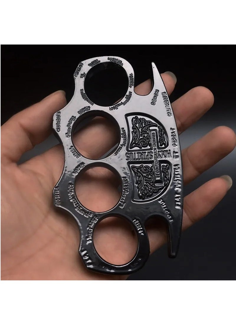 MileMelo - 1 Pair Thickened and Widened Metal Knuckles Duster Finger Tiger Safety Self Defense Bracelet EDC Tool 4 Fingers Ring Black - Image 1