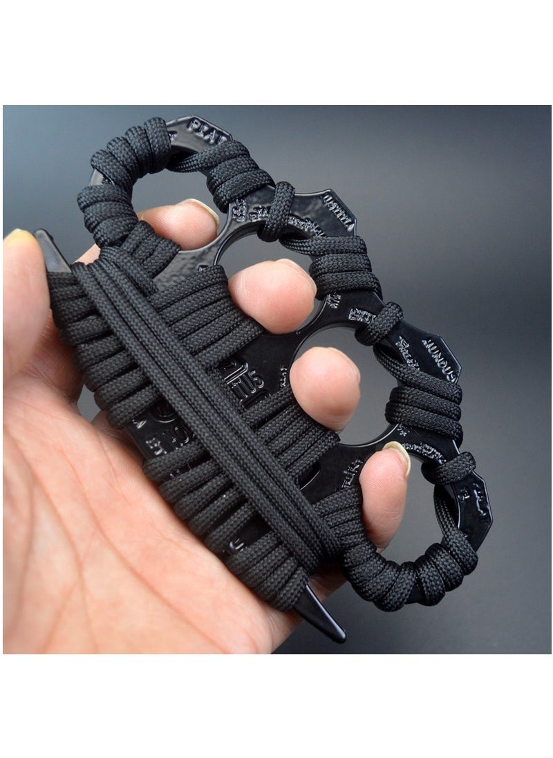 MileMelo - 1 Pair Thickened and Widened Metal Knuckles Duster Finger Tiger Safety Self Defense Bracelet EDC Tool 4 Fingers Ring Black - Image 1