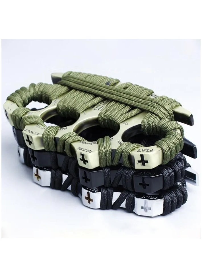 MileMelo - 1 Pair Thickened and Widened Metal Knuckles Duster Finger Tiger Safety Self Defense Bracelet EDC Tool 4 Fingers Ring Black - Image 1