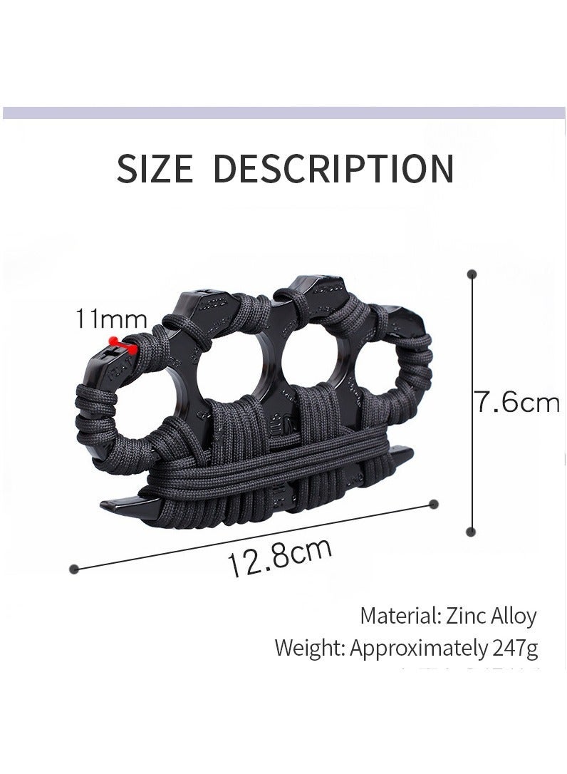 MileMelo 1 Pair Thickened and Widened Metal Knuckles Duster Finger Tiger Safety Self Defense Bracelet EDC Tool 4 Fingers Ring Black - Image 2