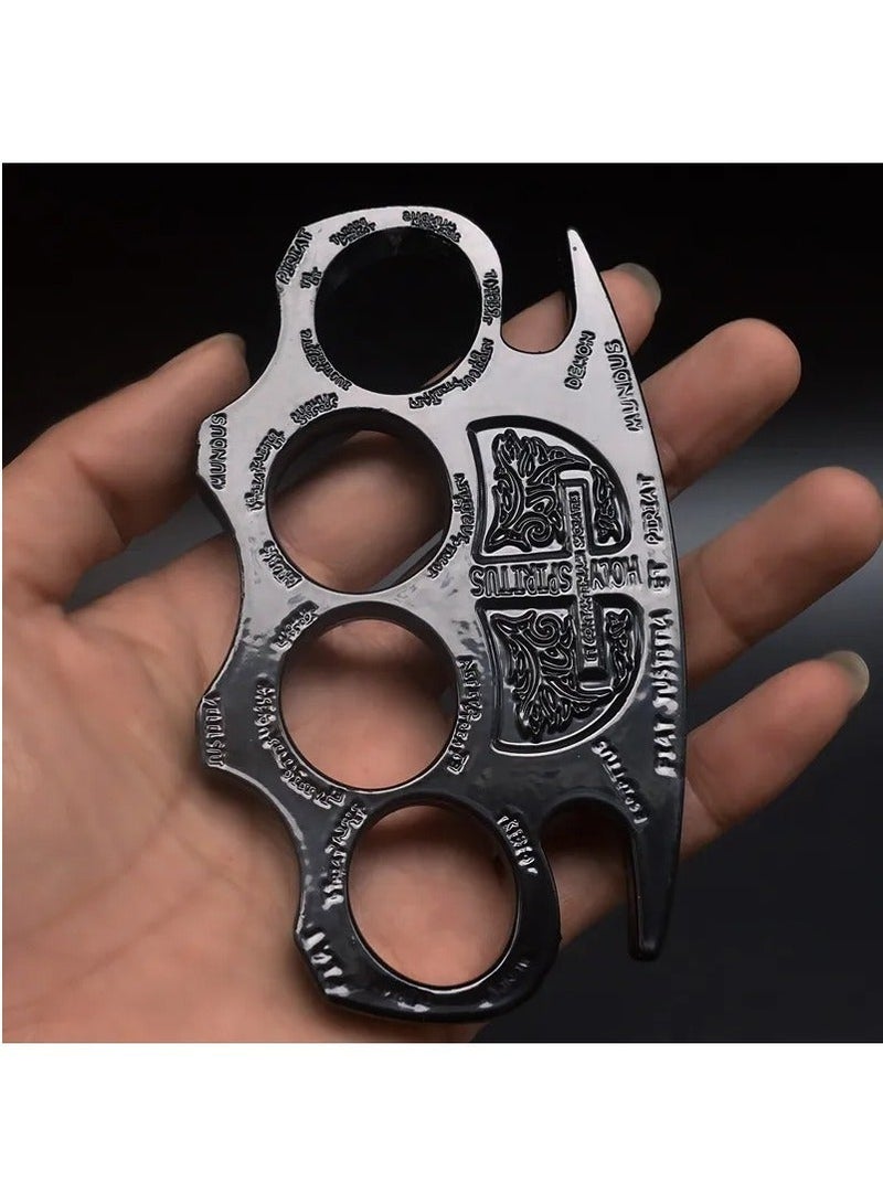 MileMelo 1 Pair Thickened and Widened Metal Knuckles Duster Finger Tiger Safety Self Defense Bracelet EDC Tool 4 Fingers Ring Black - Image 3