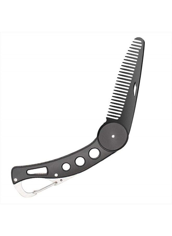 KMDJG818 Stainless Steel Folding Beard Comb, Portable Multifunction Anti Static Fine to Medium Metal Hair Comb for Men Grooming, Combing Hair, Beard, and Mustache Styling  - Image 1