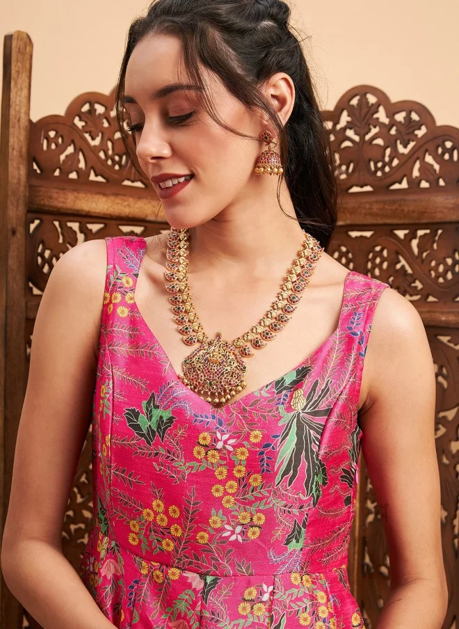 ساسافراس Floral Printed Pink Anarkali Kurta for Women