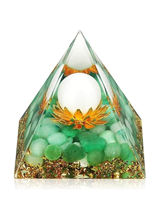 Generic Orgone Pyramid Flower of Life Crystals and Healing Stones Orgonite Pyramids for Positive Energy with Green Aventurine and White Jade Crystal That Promotes Prosperity and Good Luck  - Image 1