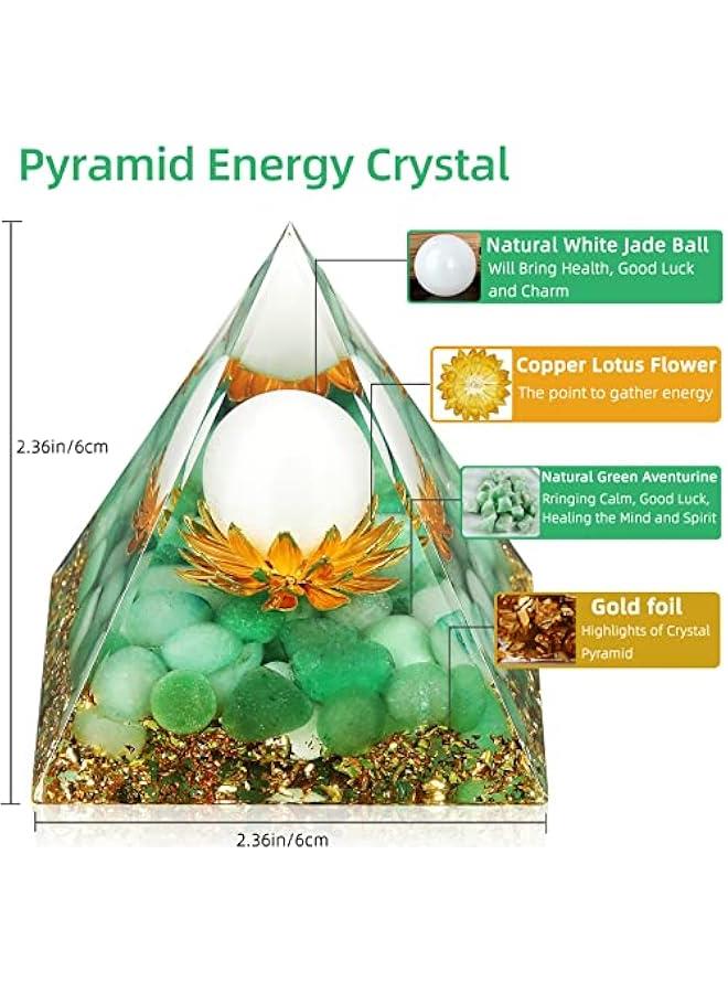 Generic Orgone Pyramid Flower of Life Crystals and Healing Stones Orgonite Pyramids for Positive Energy with Green Aventurine and White Jade Crystal That Promotes Prosperity and Good Luck  - Image 2