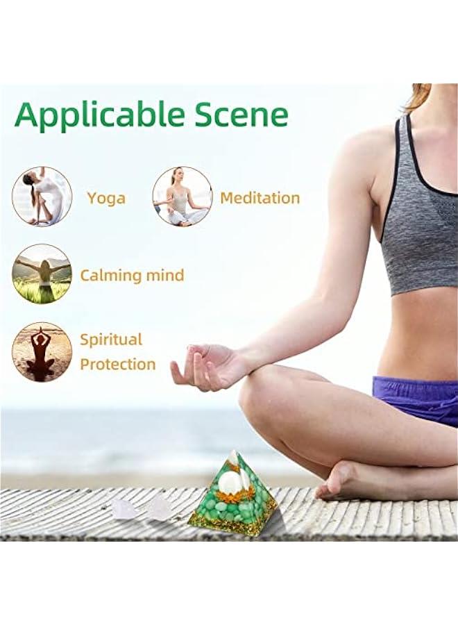 Generic Orgone Pyramid Flower of Life Crystals and Healing Stones Orgonite Pyramids for Positive Energy with Green Aventurine and White Jade Crystal That Promotes Prosperity and Good Luck  - Image 3