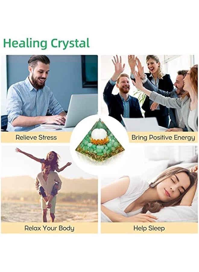 Generic Orgone Pyramid Flower of Life Crystals and Healing Stones Orgonite Pyramids for Positive Energy with Green Aventurine and White Jade Crystal That Promotes Prosperity and Good Luck  - Image 4