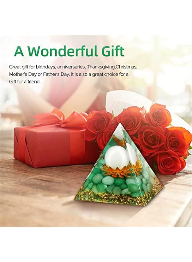 Generic Orgone Pyramid Flower of Life Crystals and Healing Stones Orgonite Pyramids for Positive Energy with Green Aventurine and White Jade Crystal That Promotes Prosperity and Good Luck  - Image 5